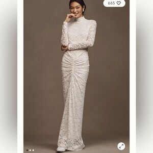 BRIDAL
Ronny Kobo Scorpio Ruched Lace Maxi Dress in Ivory